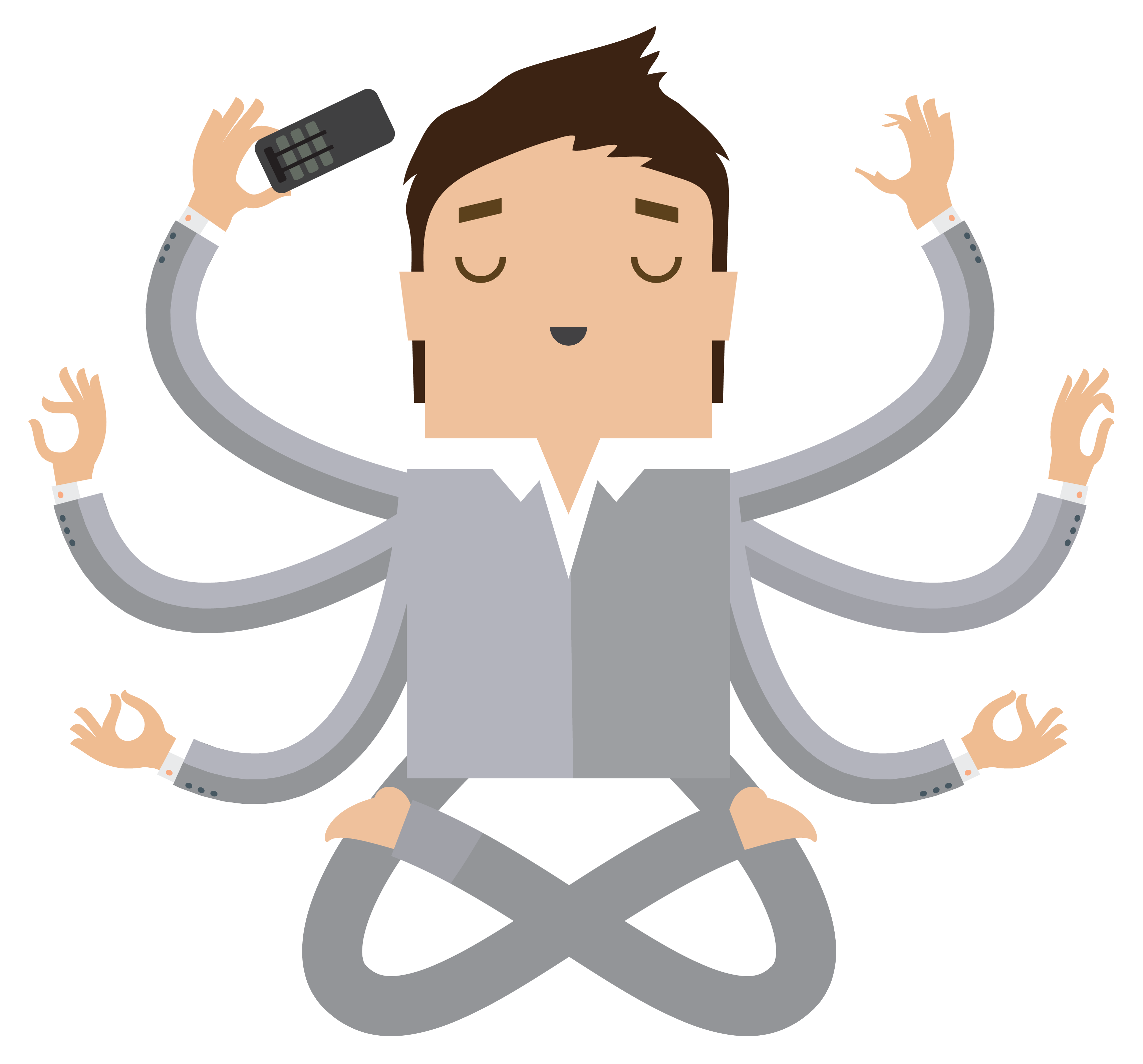 Logo using a man with multiple arms juggling tasks, like medusa